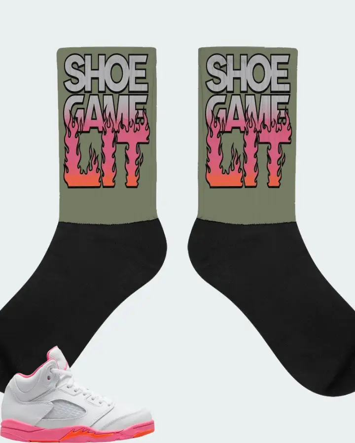 Jordan 5 Retro Sneaker Matching Olive Socks - Shoe Game Lit Refreshed