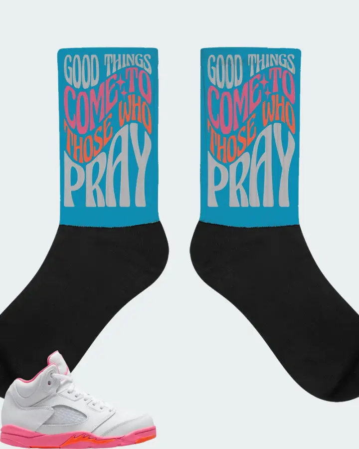 Jordan 5 Retro Sneaker Matching Aqua Socks - Good Things Come To Those Who Pray