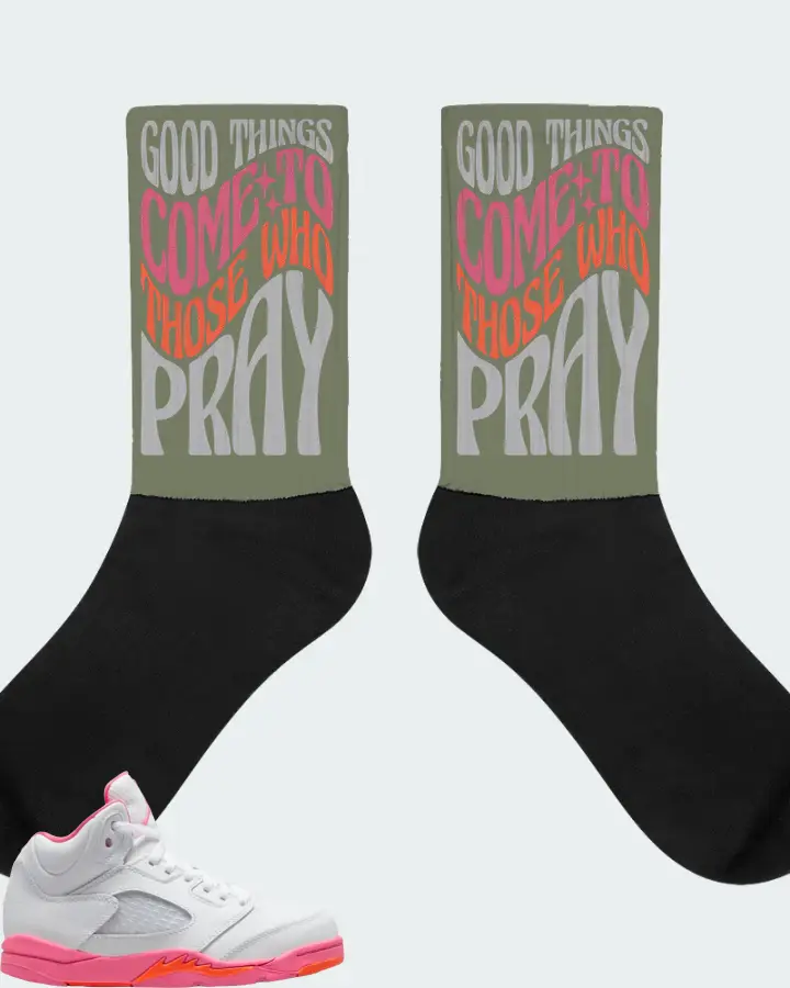 Jordan 5 Retro Sneaker Matching Olive Socks - Good Things Come To Those Who Pray