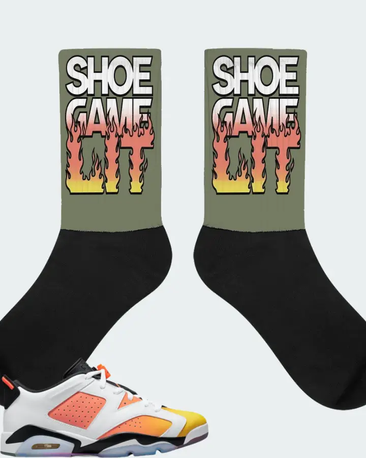 Jordan 6 Retro Low Sneaker Matching Olive Socks - Shoe Game Lit Refreshed