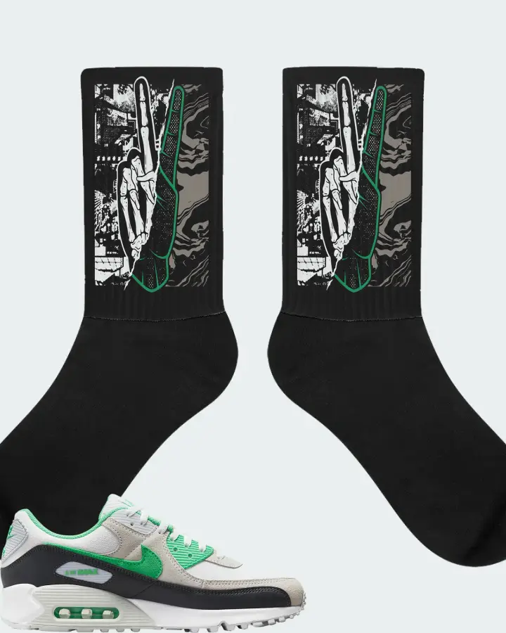 Nike Air Max 90  Spring Green White Black   Sneaker Matching Black Socks - Peace of mind