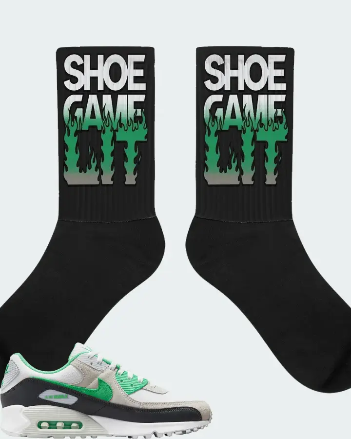 Nike Air Max 90  Spring Green White Black   Sneaker Matching Black Socks - Shoe Game Lit Refreshed