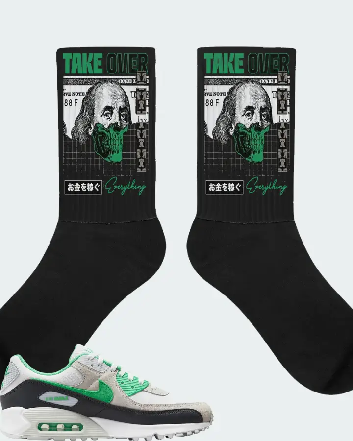 Nike Air Max 90  Spring Green White Black   Sneaker Matching Black Socks - Take Over