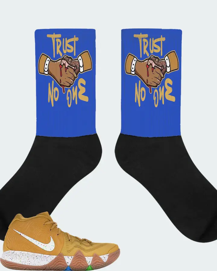 Nike Kyrie 4 Sneaker Matching Royal Blue Socks - Trust No One