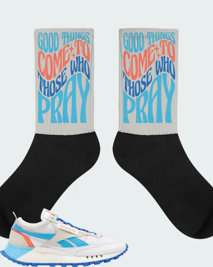 Reebok Classic Leather Legacy Sneaker Matching Grey Socks - Good Things Come To Those Who Pray