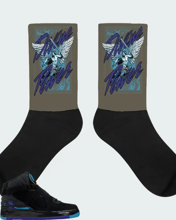 Jordan AJF 8 Sneaker Matching Army Green Socks (Divine Power) - View 1