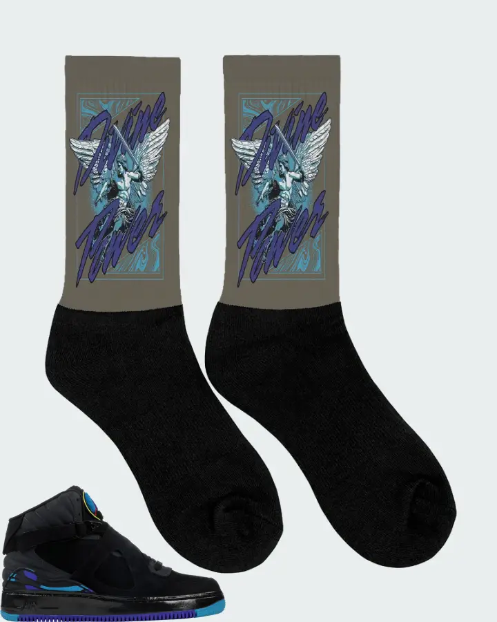 Jordan AJF 8 Sneaker Matching Army Green Socks (Divine Power) - View 2