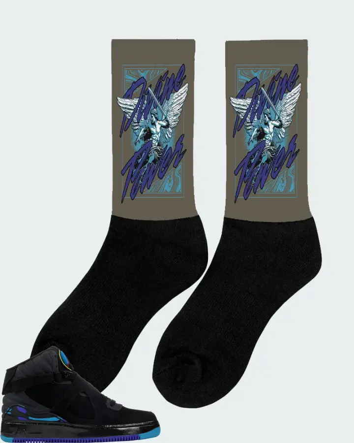 Jordan AJF 8 Sneaker Matching Army Green Socks (Divine Power) - View 3