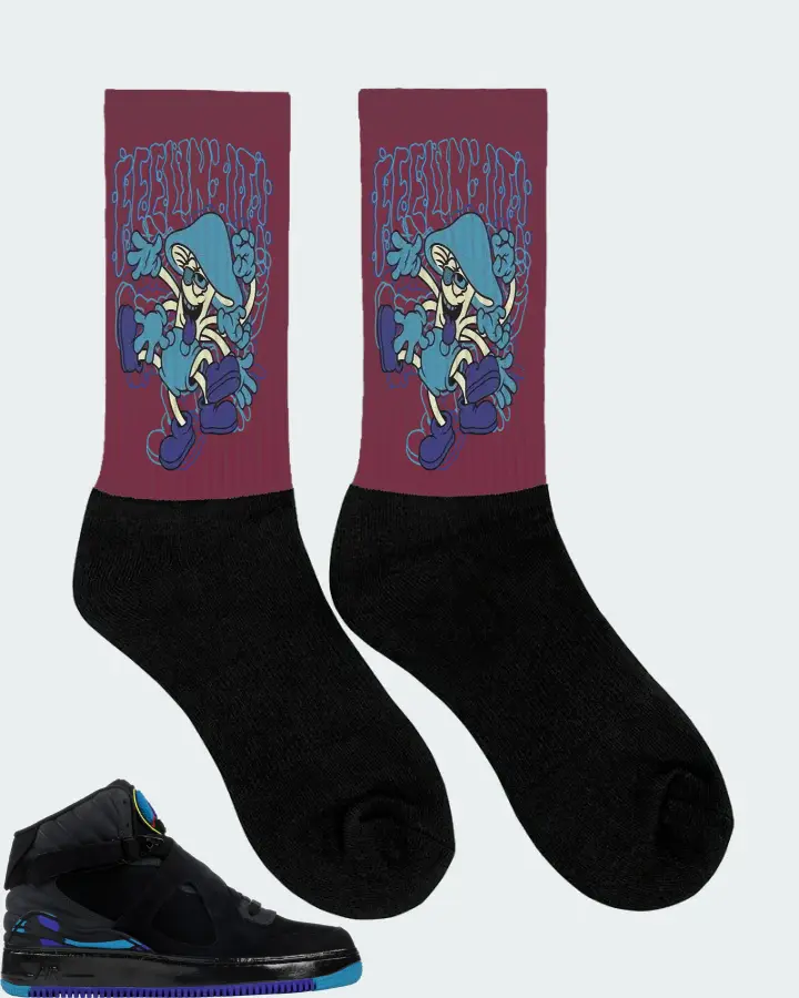 Jordan AJF 8 Sneaker Matching Maroon Socks (Feeling It) - View 2