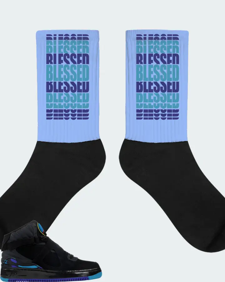 Jordan AJF 8 Sneaker Matching Carolina Blue Socks - BLESSED Many Times