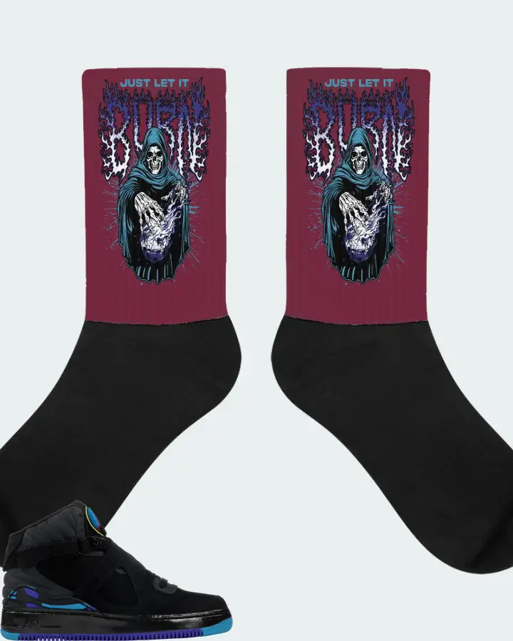 Jordan AJF 8 Sneaker Matching Maroon Socks (Just Let It Burn) - View 1