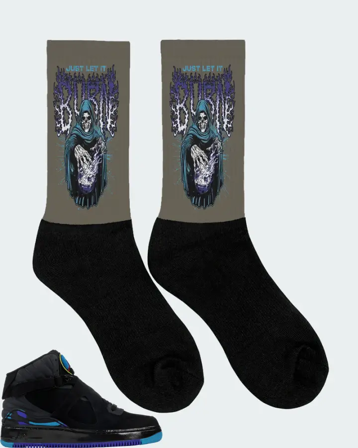 Jordan AJF 8 Sneaker Matching Army Green Socks (Just Let It Burn) - View 2