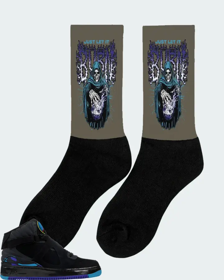 Jordan AJF 8 Sneaker Matching Army Green Socks (Just Let It Burn) - View 3