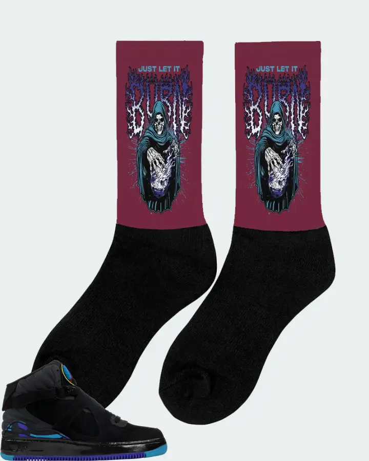 Jordan AJF 8 Sneaker Matching Maroon Socks (Just Let It Burn) - View 3
