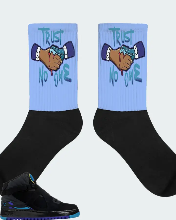 Jordan AJF 8 Sneaker Matching Carolina Blue Socks - Trust No One
