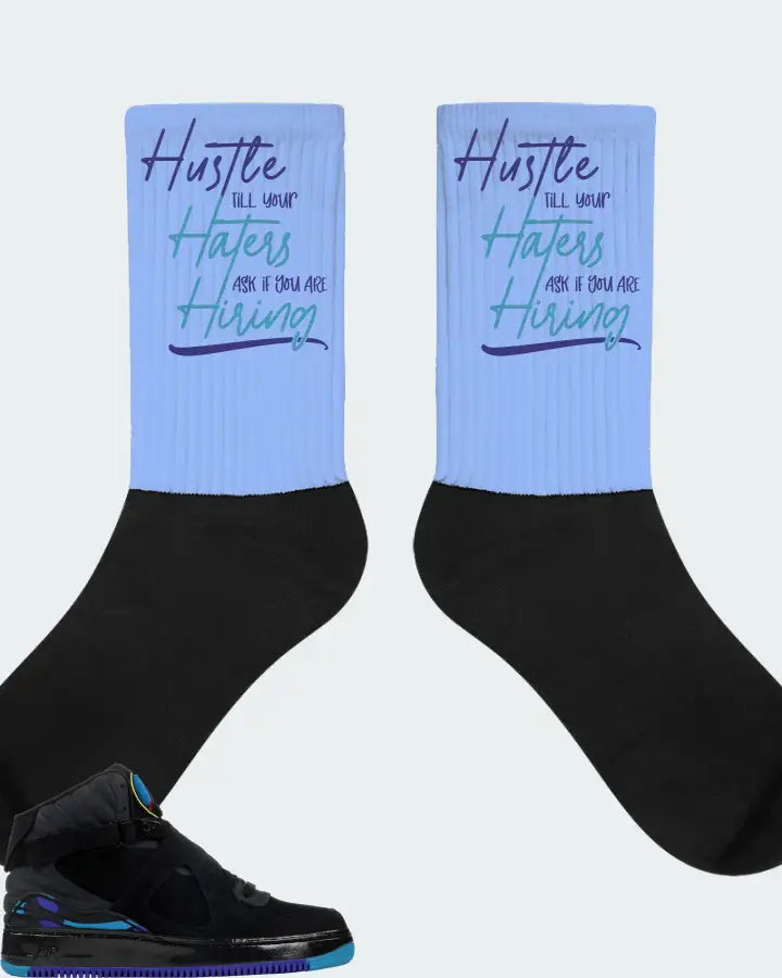 Jordan AJF 8 Sneaker Matching Carolina Blue Socks - HUSTLE TILL YOUR HATERS ASK