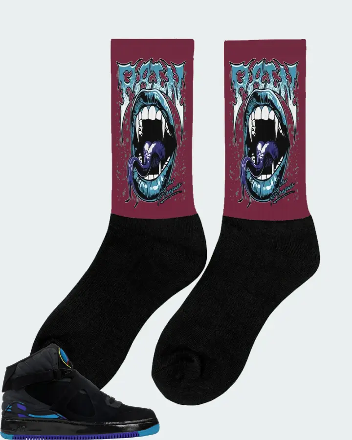 Jordan AJF 8 Sneaker Matching Maroon Socks (Pain Over Pleasure) - View 3