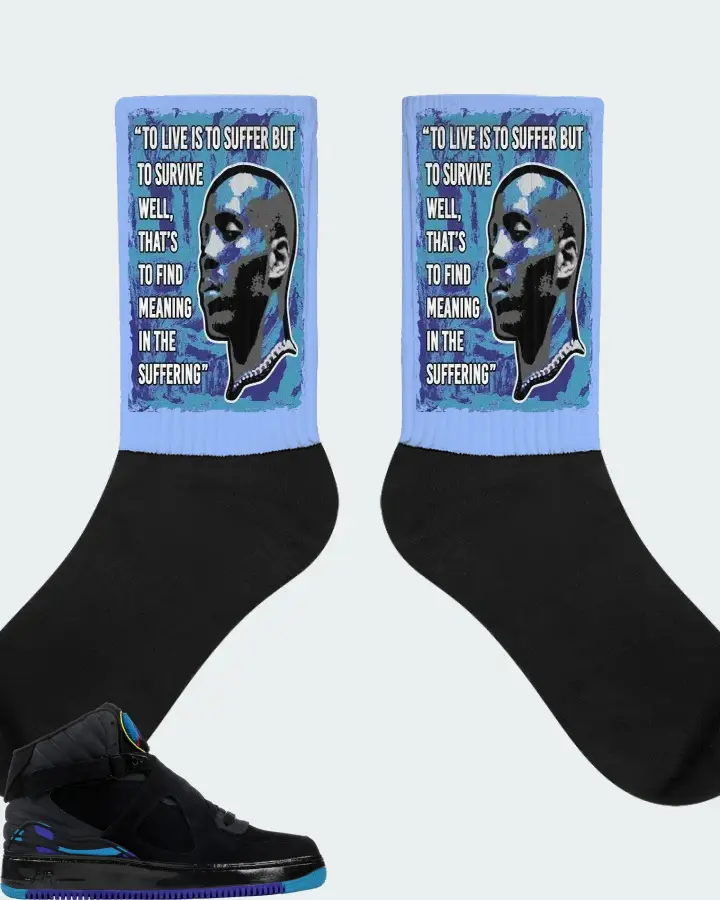 Jordan AJF 8 Sneaker Matching Carolina Blue Socks - DMX Suffer Quote