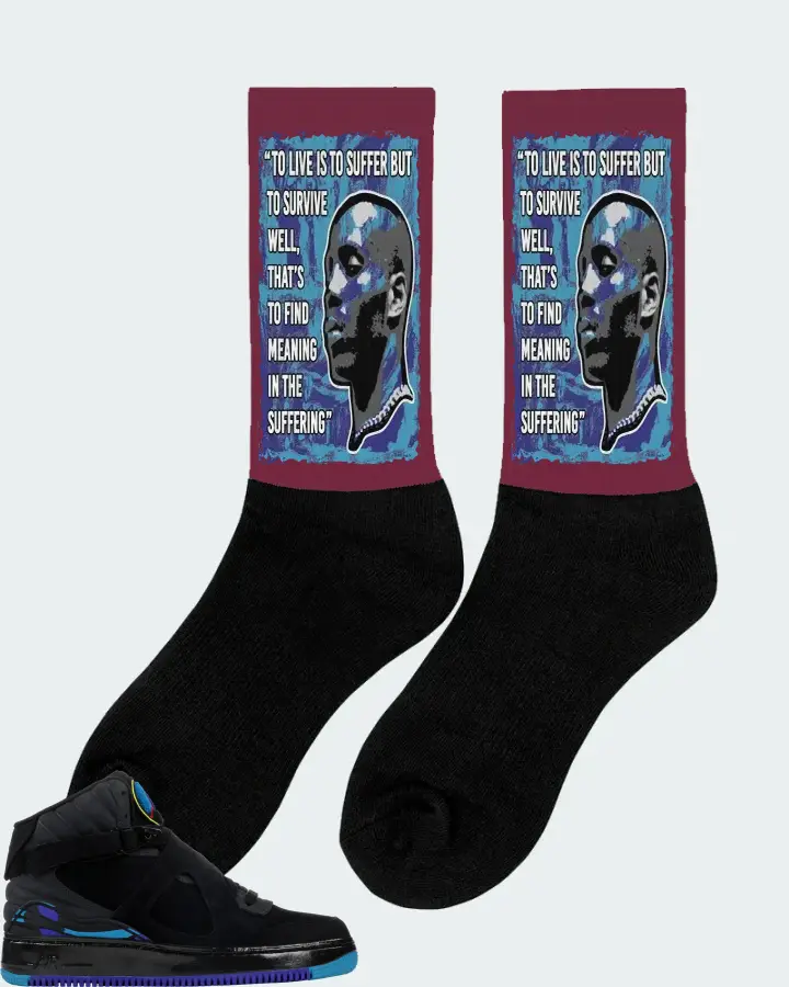 Jordan AJF 8 Sneaker Matching Maroon Socks (DMX Suffer Quote) - View 3