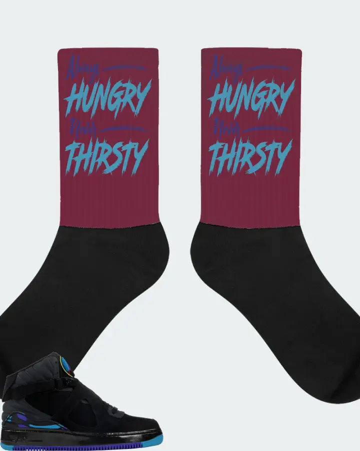 Jordan AJF 8 Sneaker Matching Maroon Socks - Always HUNGRY Never THIRSTY