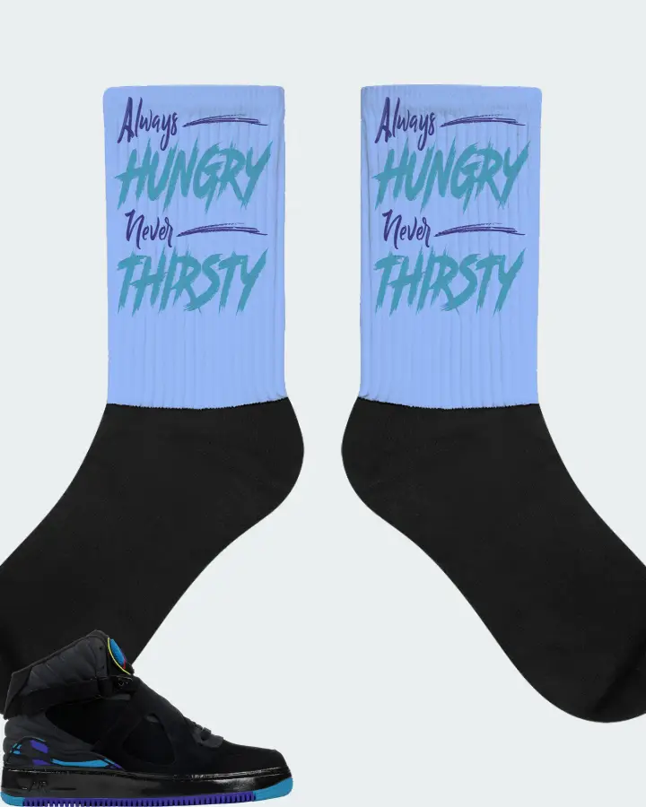 Jordan AJF 8 Sneaker Matching Carolina Blue Socks - Always HUNGRY Never THIRSTY