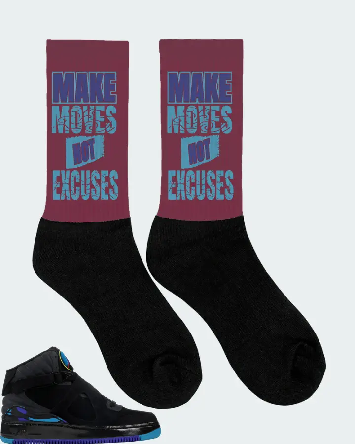 Jordan AJF 8 Sneaker Matching Maroon Socks (Make Moves Not Excuses) - View 2