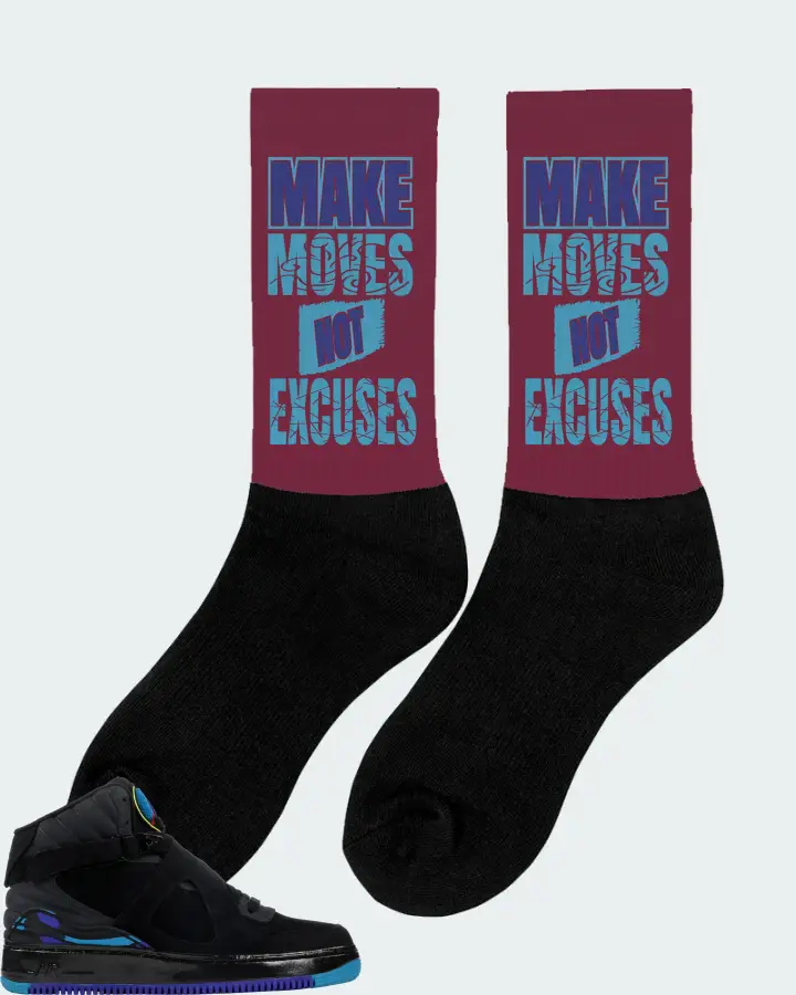 Jordan AJF 8 Sneaker Matching Maroon Socks (Make Moves Not Excuses) - View 3