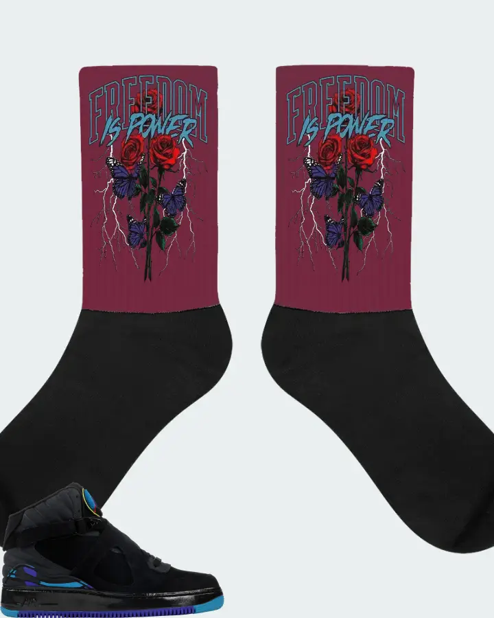Jordan AJF 8 Sneaker Matching Maroon Socks (Freedom Is Power) - View 1