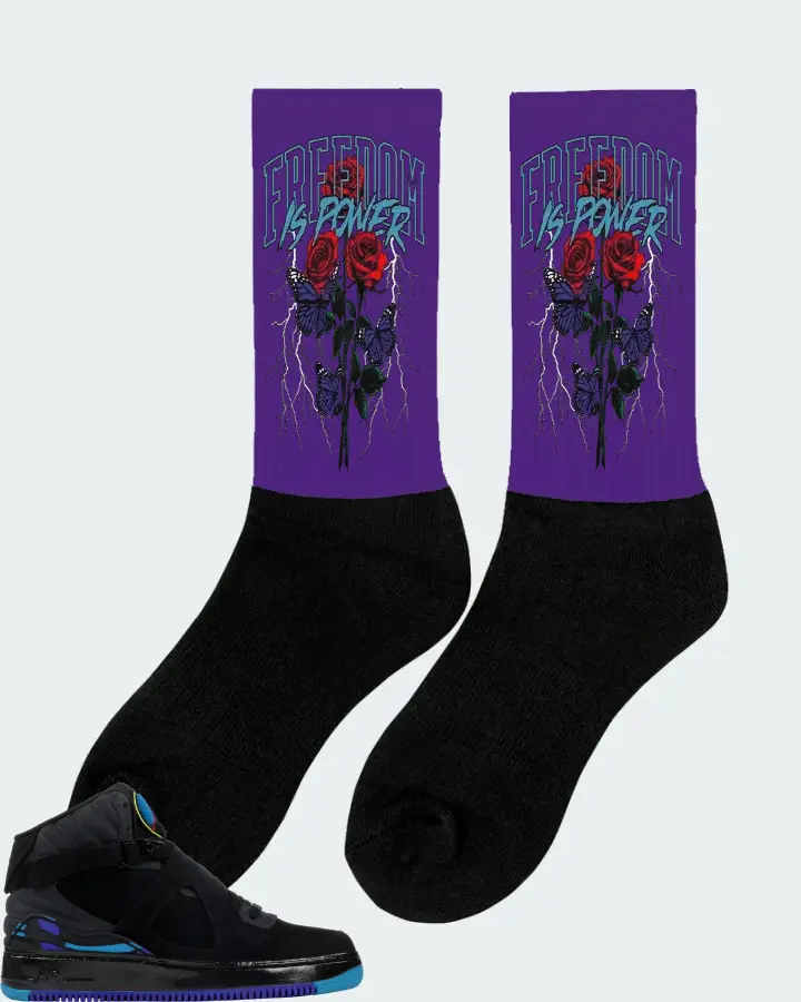 Jordan AJF 8 Sneaker Matching Purple Socks (Freedom Is Power) - View 3