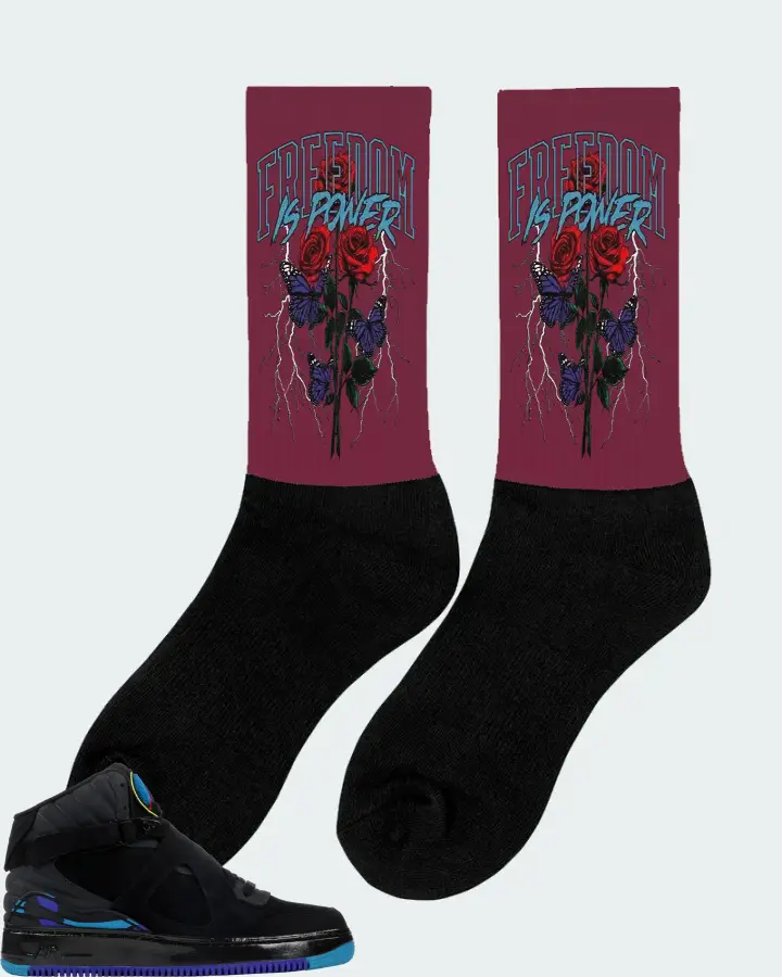 Jordan AJF 8 Sneaker Matching Maroon Socks (Freedom Is Power) - View 3