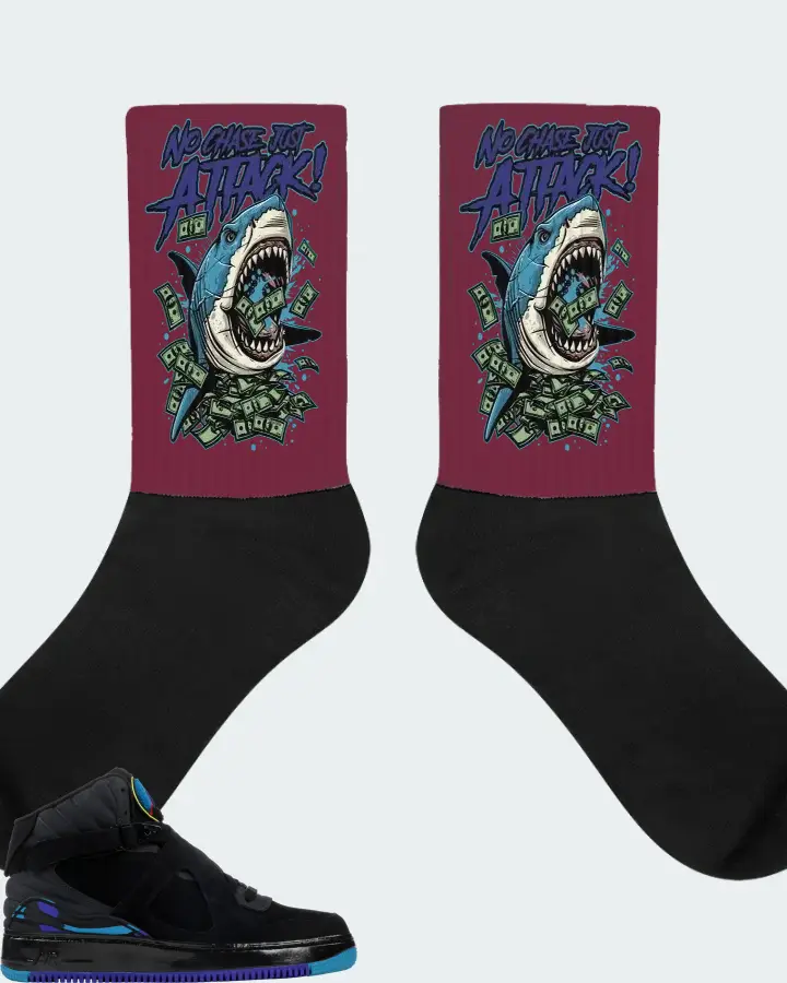 Jordan AJF 8 Sneaker Matching Maroon Socks (No Chase, Just Attack) - View 1