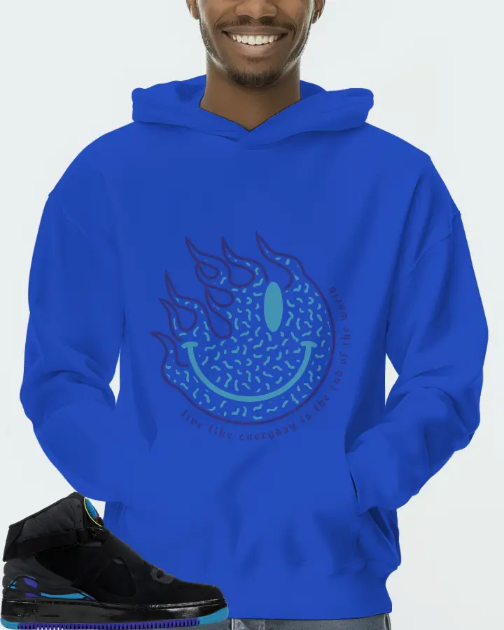 Jordan AJF 8 Sneaker Matching Royal Blue Hoodie (Keep Smiling) - View 2