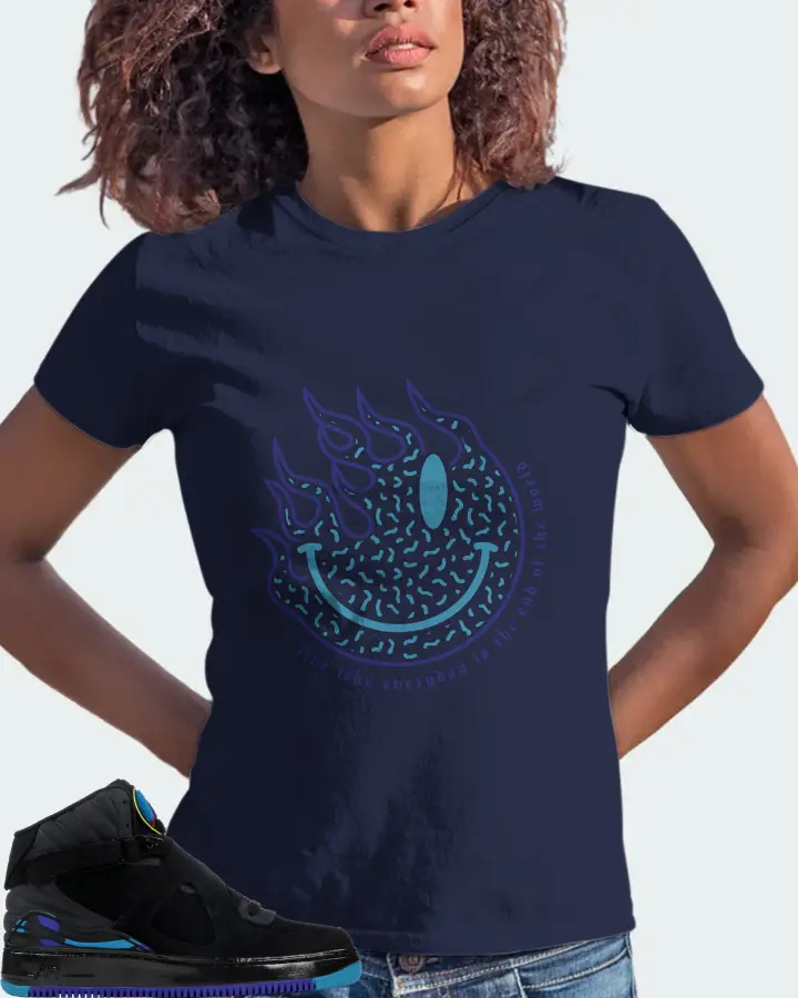 Jordan AJF 8 Sneaker Matching Navy Gildan T-Shirt (Keep Smiling) - View 3