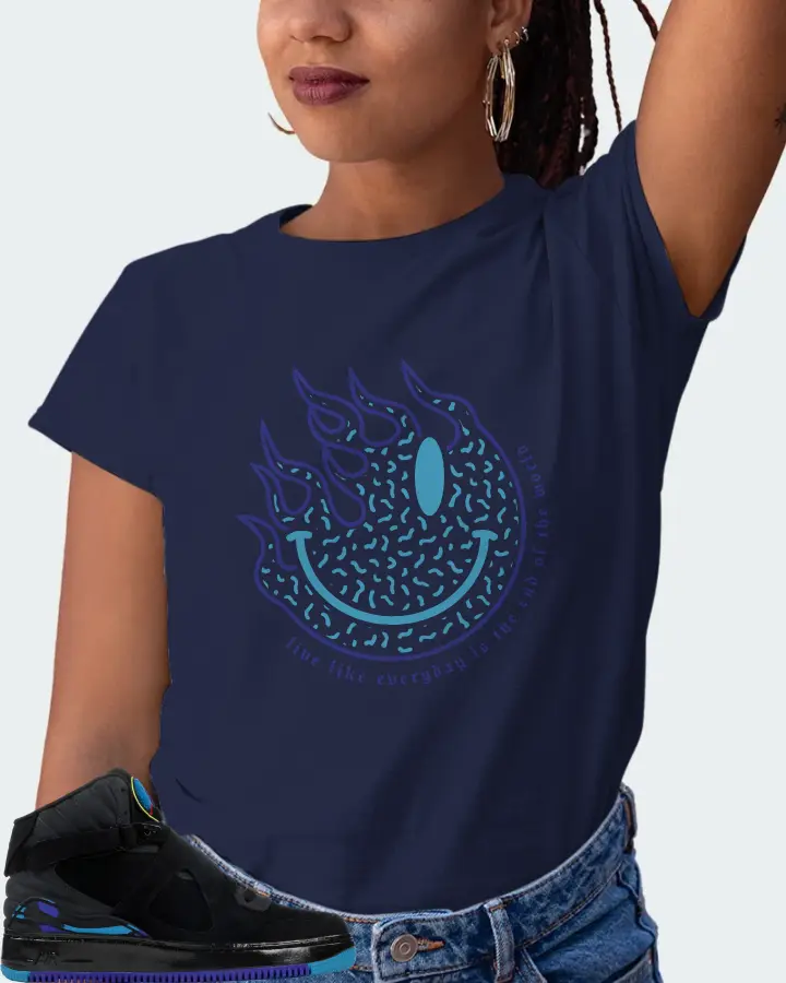 Jordan AJF 8 Sneaker Matching Navy Gildan T-Shirt (Keep Smiling) - View 5