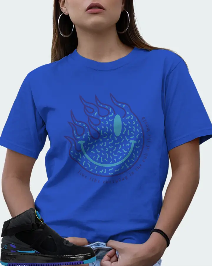 Jordan AJF 8 Sneaker Matching Royal Blue T-Shirt (Keep Smiling) - View 7