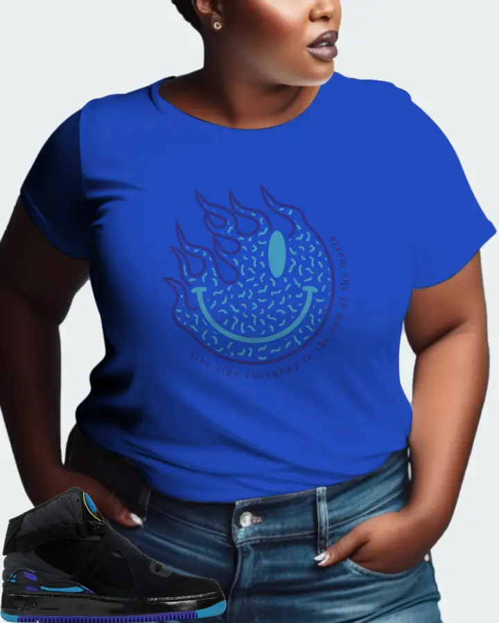 Jordan AJF 8 Sneaker Matching Royal Blue T-Shirt (Keep Smiling) - View 9