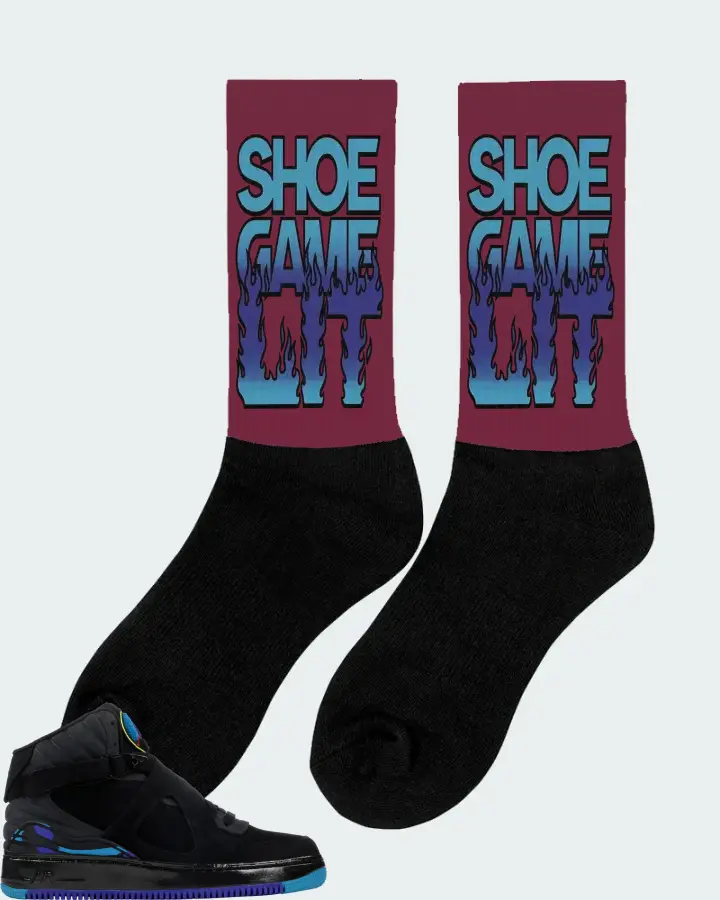 Jordan AJF 8 Sneaker Matching Maroon Socks (Shoe Game Lit Refreshed) - View 3
