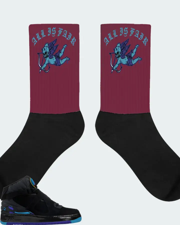 Jordan AJF 8 Sneaker Matching Maroon Socks (All Is Fair) - View 1