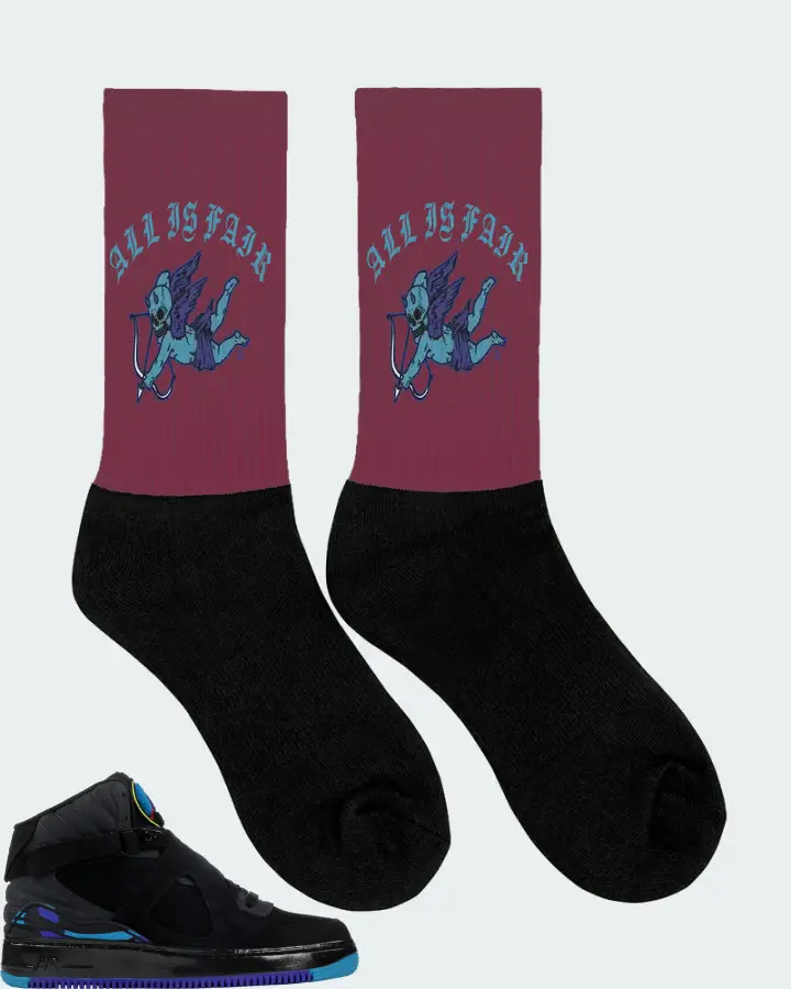 Jordan AJF 8 Sneaker Matching Maroon Socks (All Is Fair) - View 2