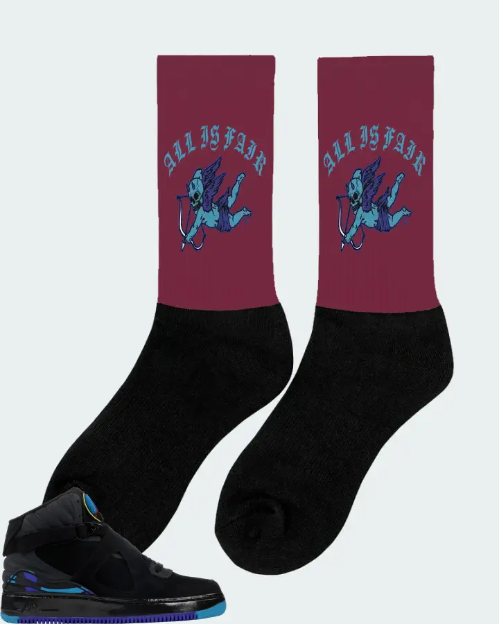 Jordan AJF 8 Sneaker Matching Maroon Socks (All Is Fair) - View 3