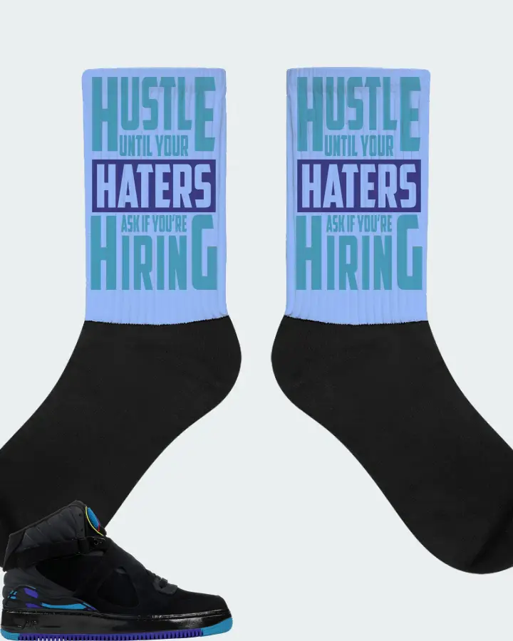 Jordan AJF 8 Sneaker Matching Carolina Blue Socks - HUSTLE UNTIL YOUR HATERS