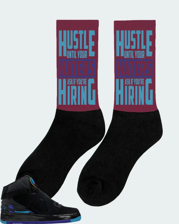 Jordan AJF 8 Sneaker Matching Maroon Socks (HUSTLE UNTIL YOUR HATERS) - View 3