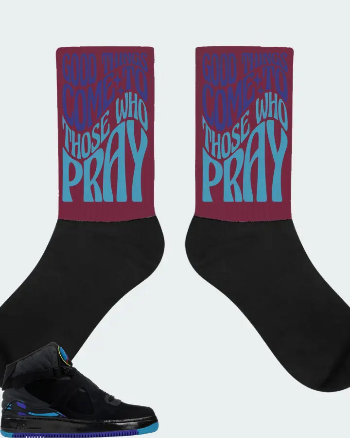 Jordan AJF 8 Sneaker Matching Maroon Socks - Good Things Come To Those Who Pray