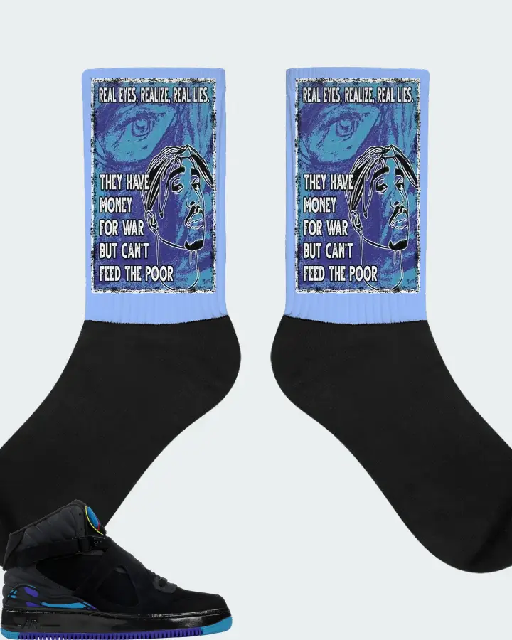 Jordan AJF 8 Sneaker Matching Carolina Blue Socks - TUPAC Real Eyes Realize Real Lies