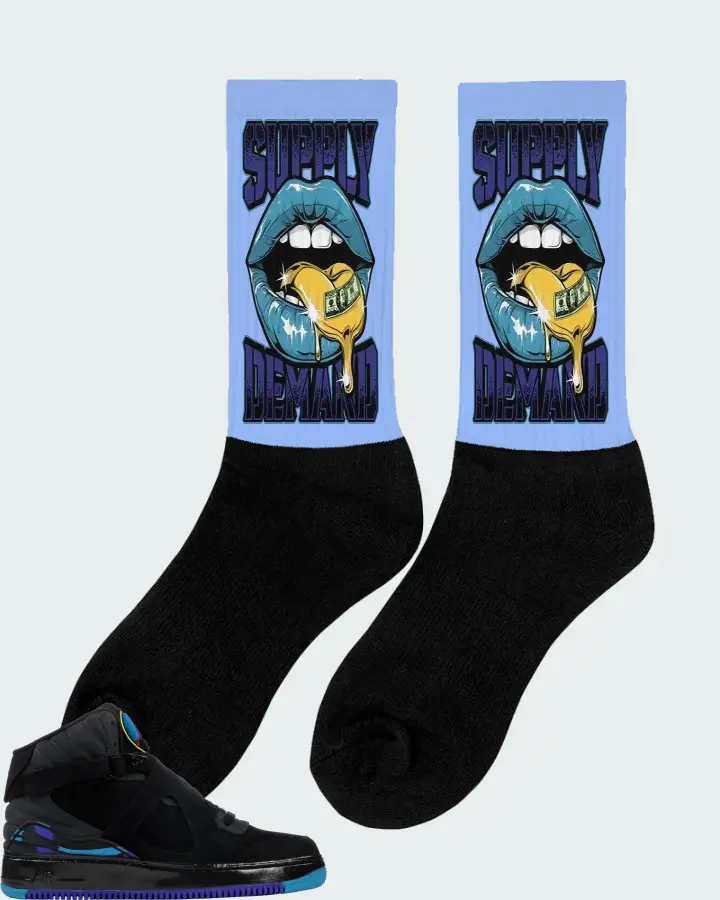 Jordan AJF 8 Sneaker Matching Carolina Blue Socks (Supply Demand) - View 3