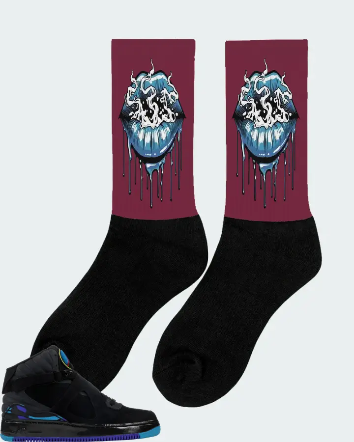Jordan AJF 8 Sneaker Matching Maroon Socks (Puff Puff) - View 3