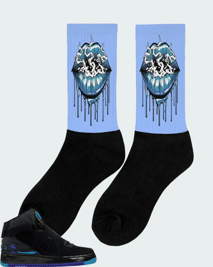 Jordan AJF 8 Sneaker Matching Carolina Blue Socks (Puff Puff) - View 3