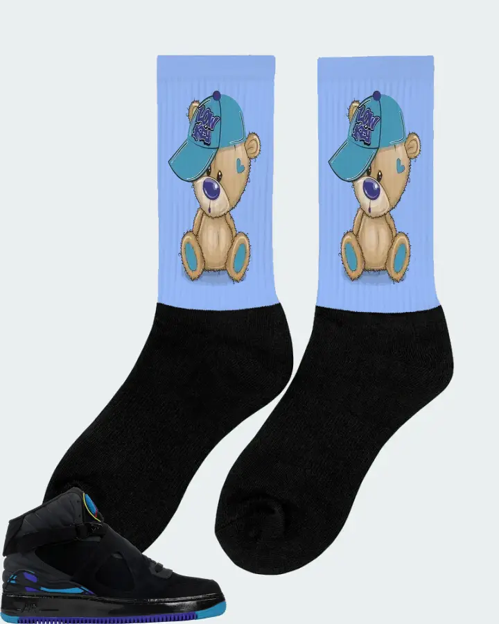 Jordan AJF 8 Sneaker Matching Carolina Blue Socks (LOW KEY BEAR) - View 3