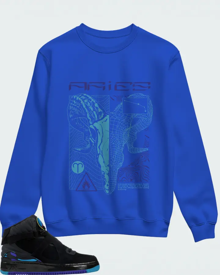 Jordan AJF 8 Sneaker Matching Royal Blue Sweatshirt (ARIES) - View 1