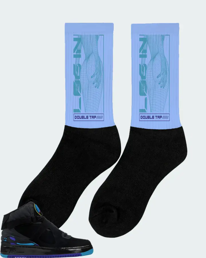 Jordan AJF 8 Sneaker Matching Carolina Blue Socks (LOGIN) - View 3